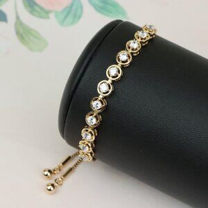 Elegant Rose Gold Adjustable Bracelet with Round Crystal Accents, XPAB0667